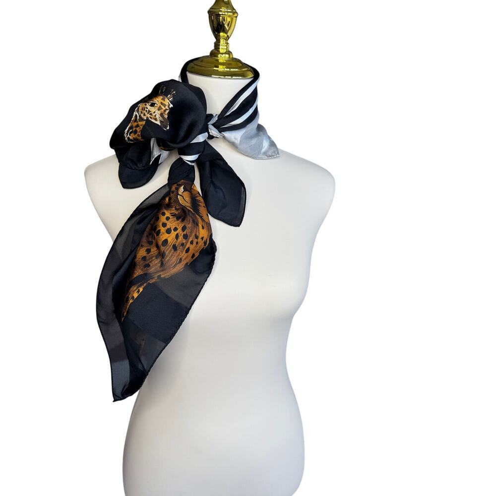 Safari Animal Print Square Scarf Zebra Giraffe Cheetah Black White Gold